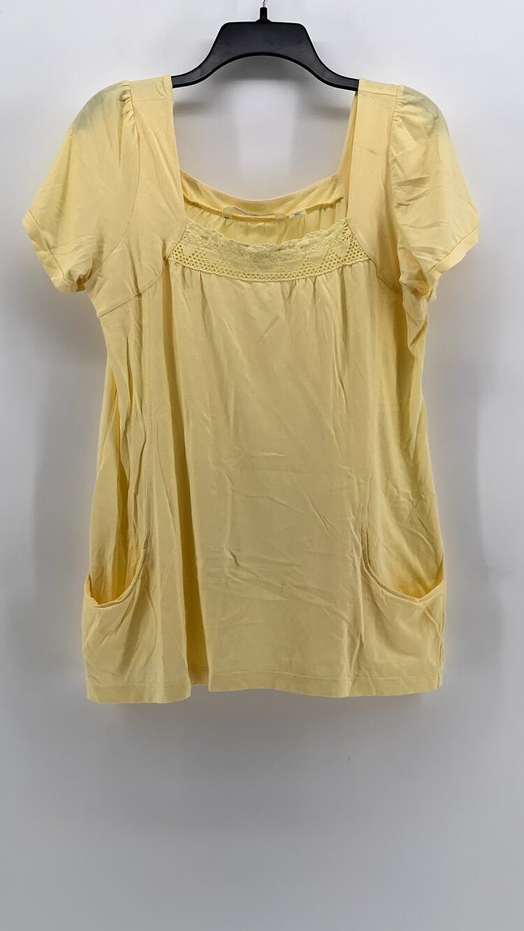 DEREK HEART PLUS Women's Yellow Crochet Trim Short Sleeve Top SZ 1X